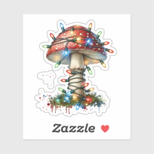 Whimsical Watercolor Vintage Mushroom Christmas Sticker