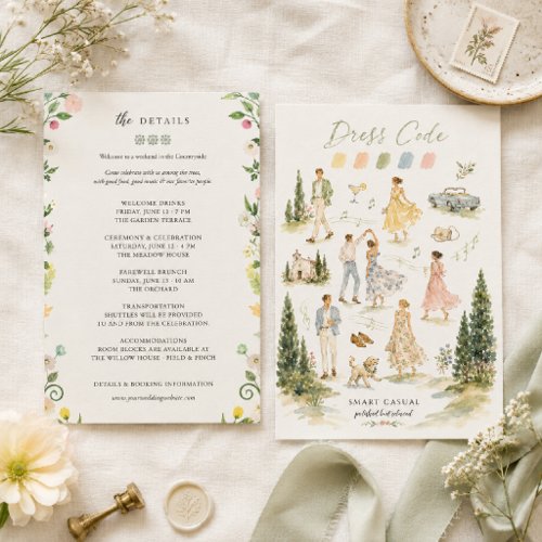 Whimsical Watercolor Wedding Details Card