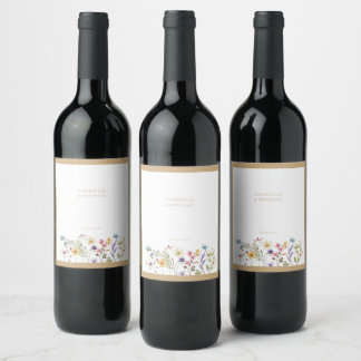 Whimsical Watercolor Wedding Wine Label