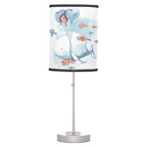 Whimsical Watercolor Whale and Fishes    Table Lamp