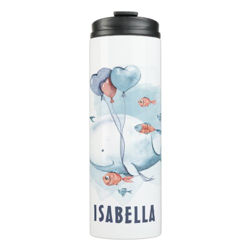 Whimsical Watercolor Whale and Fishes Thermal Tumbler