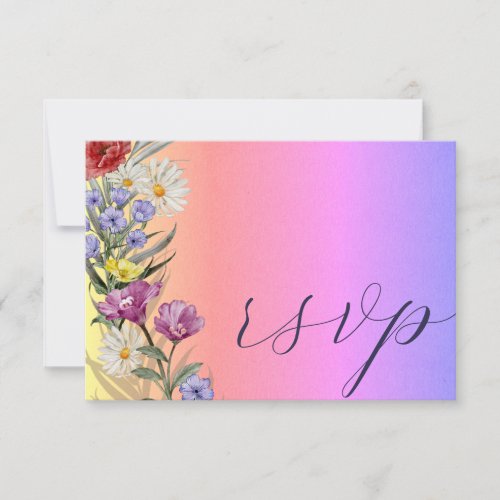 Whimsical Watercolor Wild Flower Colorful Wedding  RSVP Card