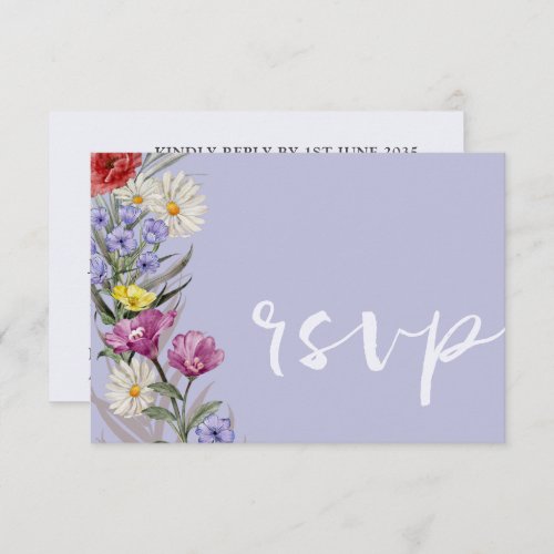 Whimsical Watercolor Wild Flower  Purple Wedding  RSVP Card