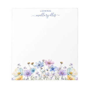 Whimsical Watercolor Wildflower Floral Border Notepad