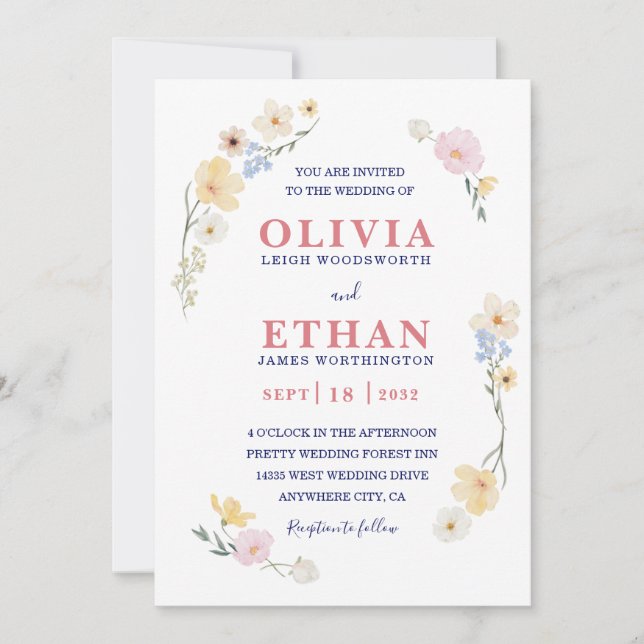 Whimsical Watercolor Wildflower Floral Spring Invitation (Front)