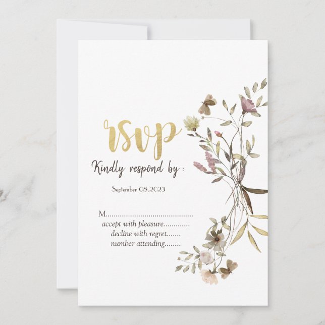 Whimsical Watercolor Wildflower Meadow RSVP   Invitation (Front)