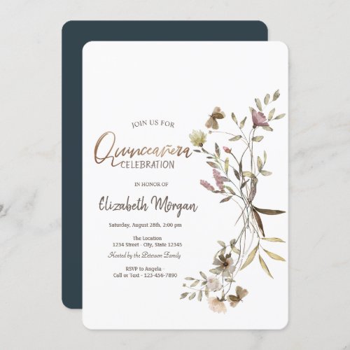 Whimsical Watercolor Wildflower Quinceaera   Invitation