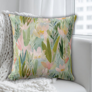 Whimsical Watercolor Wildflower | Soft Pastel Throw Pillow