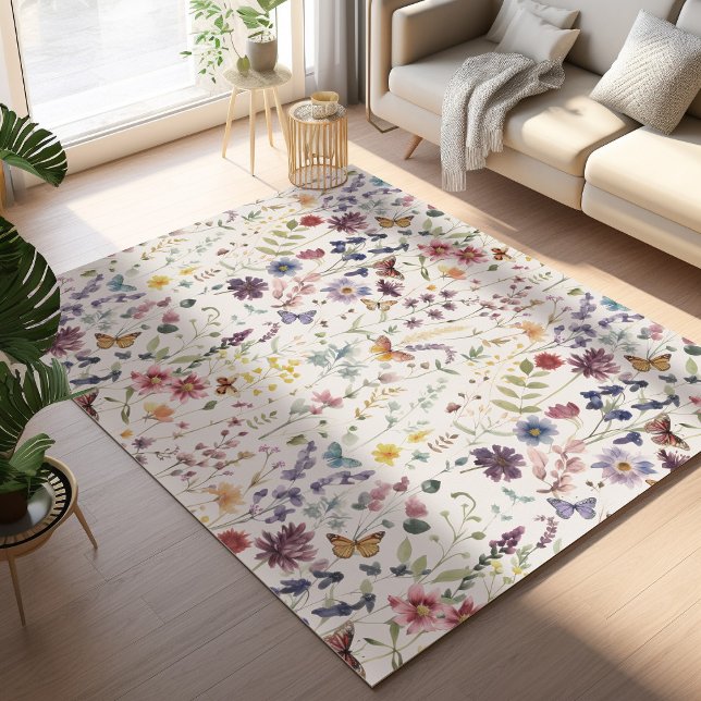 Whimsical Watercolor Wildflowers Area Rug (Creator Uploaded)