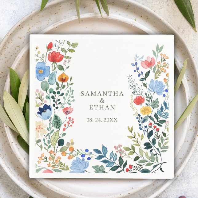 Whimsical Watercolor Wildflowers  Garden Wedding Napkins (Creator Uploaded)