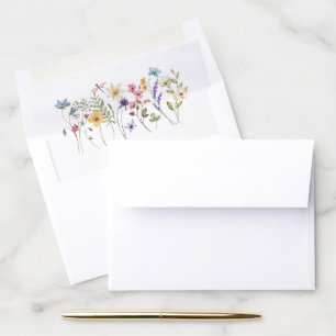Whimsical Watercolor Wildflowers Gold Wedding  Envelope Liner
