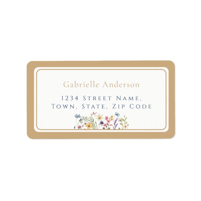 Whimsical Watercolor Wildflowers Gold Wedding  Label (Front)