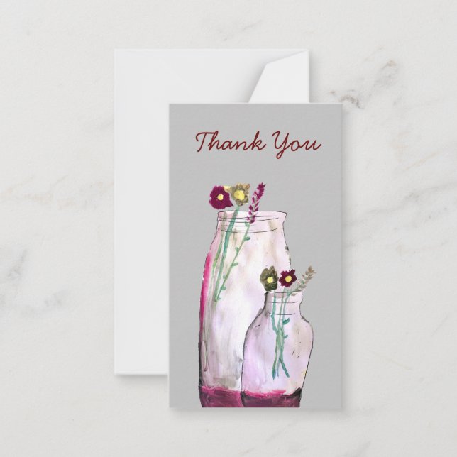 Whimsical watercolor wildflowers in vase note card (Front)