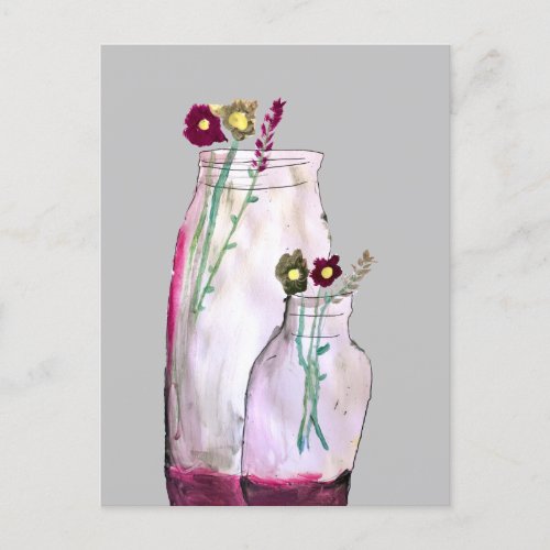 Whimsical watercolor wildflowers in vase postcard