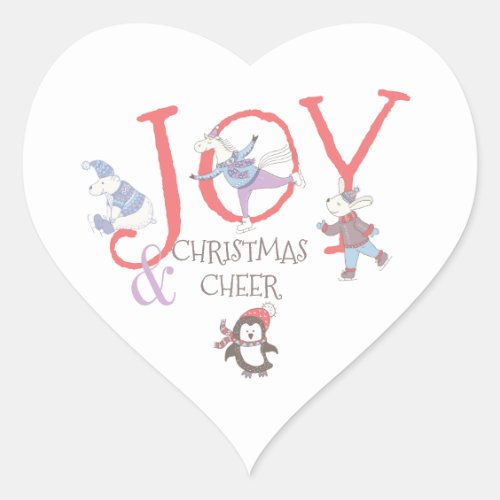 Whimsical Watercolor Winter Animals Christmas Heart Sticker