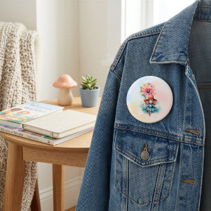 Whimsical Watercolor Witch Fairy Tale Art Matching Button