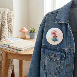 Whimsical Watercolor Witch Fairy Tale Art Matching Button