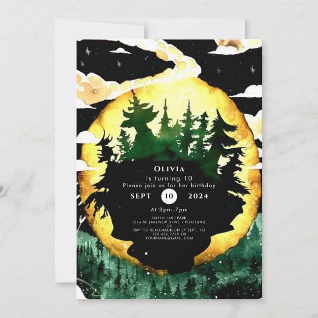 Whimsical Watercolor Woodland Birthday Invitation (Front)