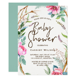 Whimsical Watercolor Wreath Baby Shower Invitation
