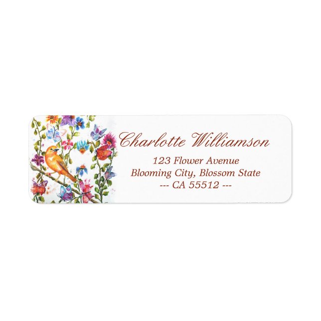 Whimsical Watercolor Yellow Bird Address Label (Front)