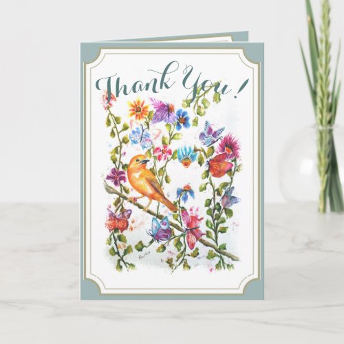 Whimsical Watercolor Yellow Bird THANK YOU