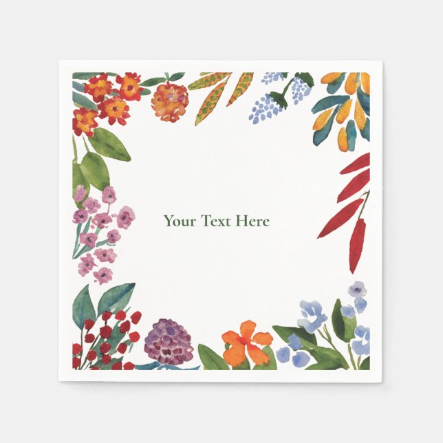 Whimsical Watercolour Floral Paper Napkin (Front)