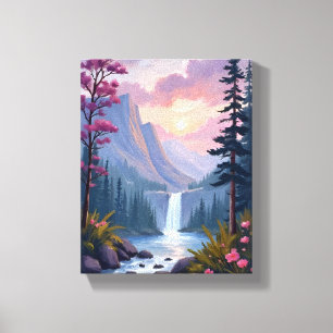 Whimsical Waterfall Magical Floral Landscape Canvas Print
