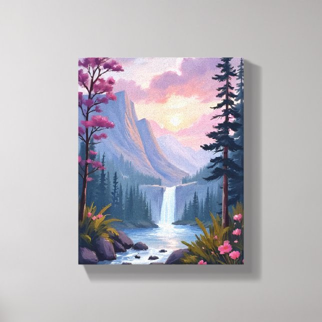 Whimsical Waterfall | Magical Floral Landscape Canvas Print (Front)