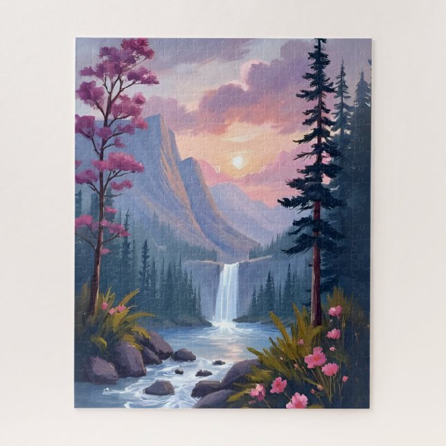 Whimsical Waterfall | Magical Floral Landscape Jigsaw Puzzle (Vertical)