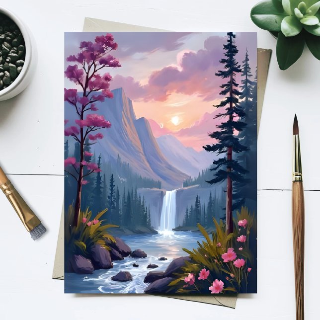 Whimsical Waterfall | Magical Floral Landscape Postcard (Creator Uploaded)