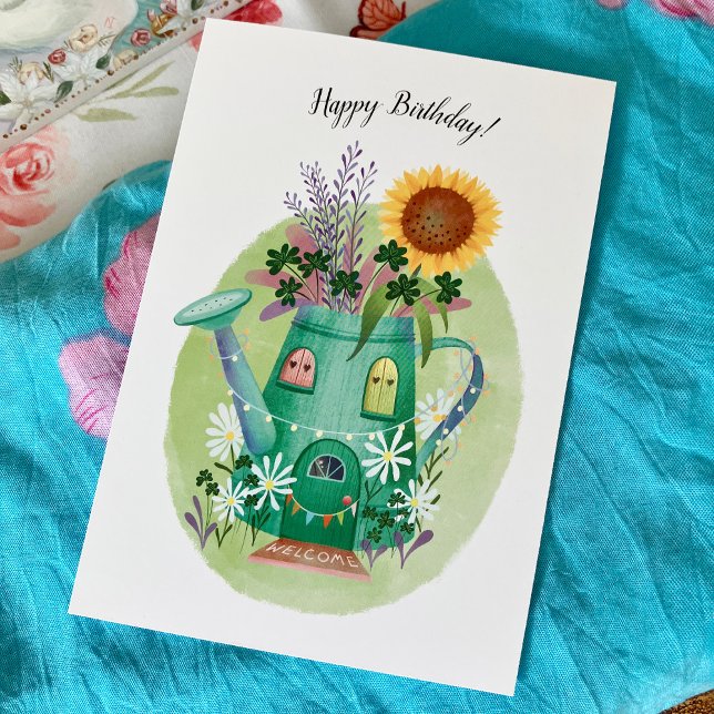 Whimsical Watering Can and Sunflower Birthday Card (Creator Uploaded)