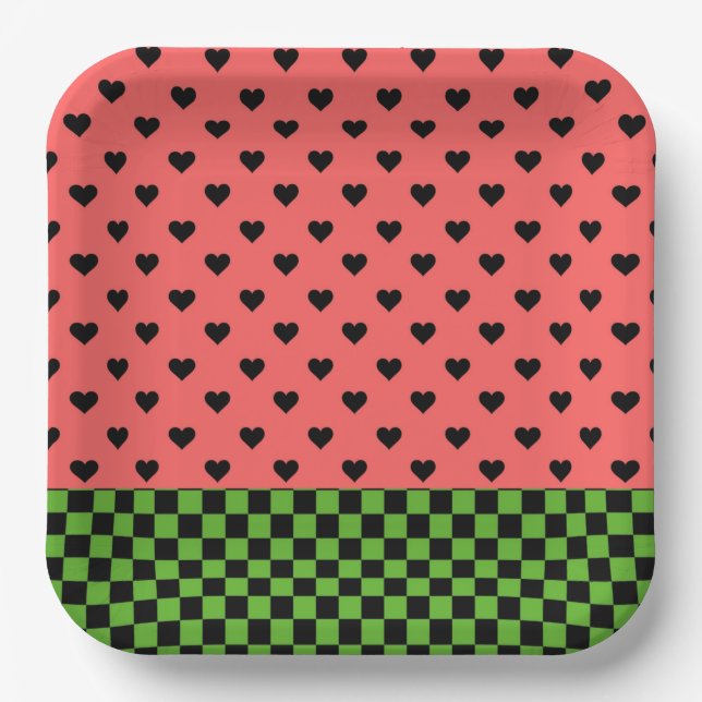 Whimsical Watermelon Colors Patterned  Paper Plates (Front)