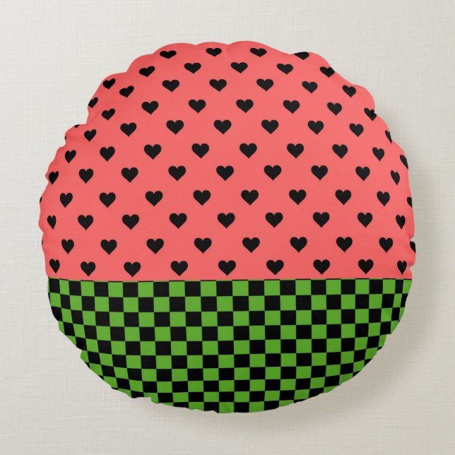 Whimsical Watermelon Colors Patterned  Round Pillow (Front)