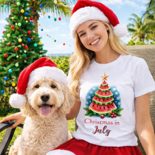 Whimsical Watermelon Tree Christmas in July  T-Shirt