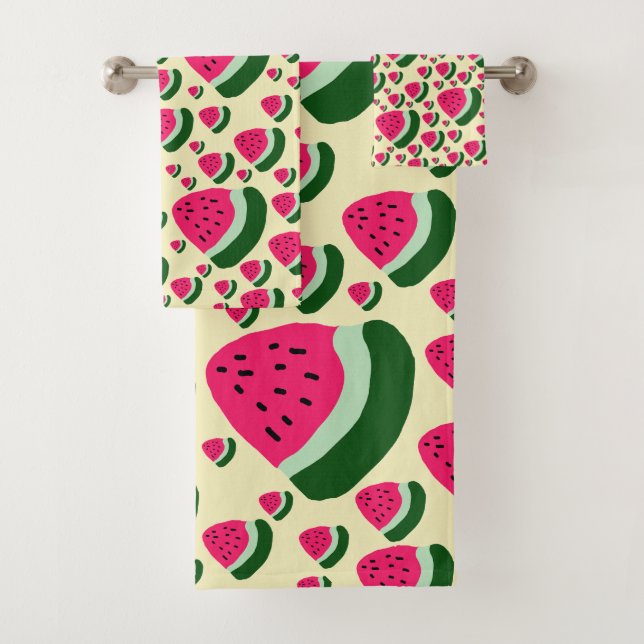 Whimsical Watermelons Cute Summer Fruit Pattern  Bath Towel Set (Insitu)