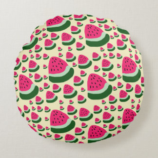 Whimsical Watermelons Cute Summer Fruit Pattern Round Pillow