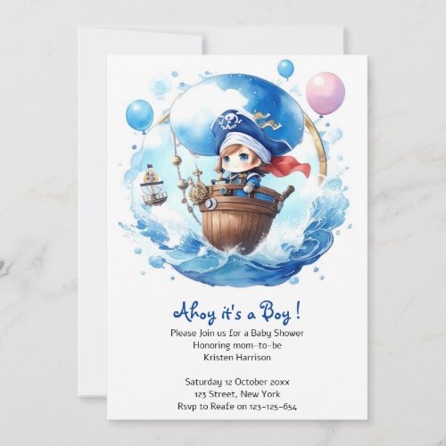 Whimsical Waters Watercolor Boy Baby Shower Invitation