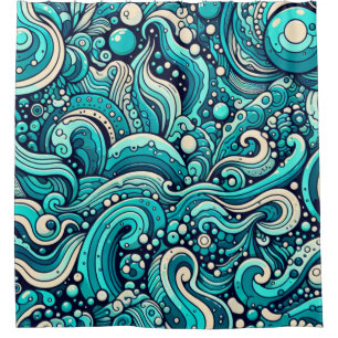 “Whimsical Waves Window” Shower Curtain