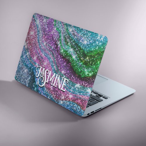 Whimsical wavy blue purple Glitter monogram HP Laptop Skin