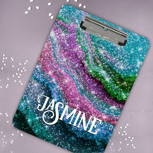 Whimsical wavy blue purple Glitter monogram Mini Clipboard