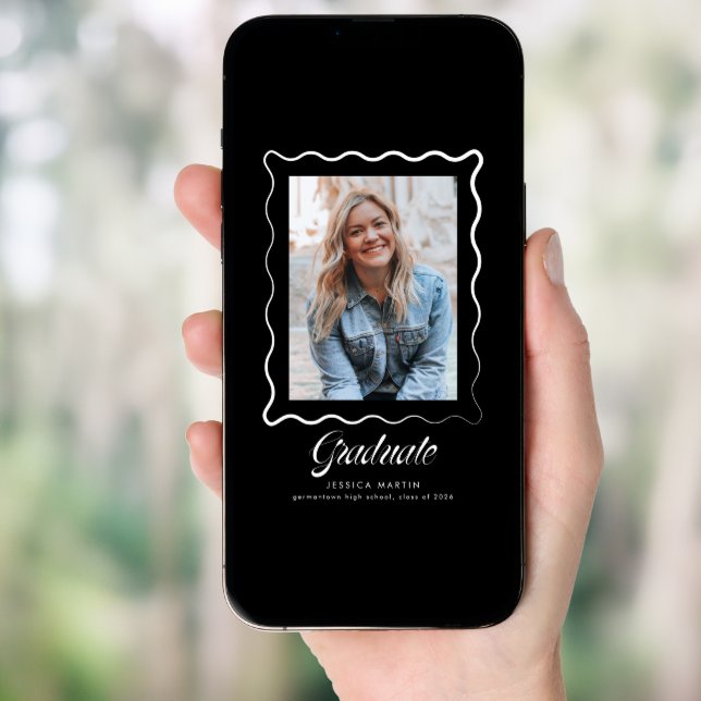 Whimsical Wavy Border Graduation Announcement (Front Digital)