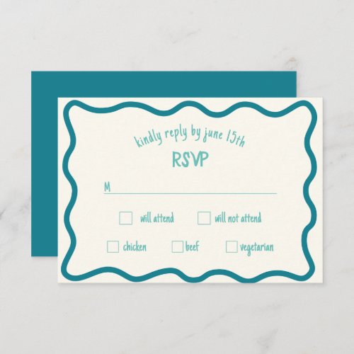 Whimsical Wavy Border Handwritten Blue RSVP Card