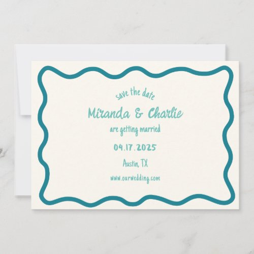 Whimsical Wavy Border Handwritten Casual Blue Save The Date