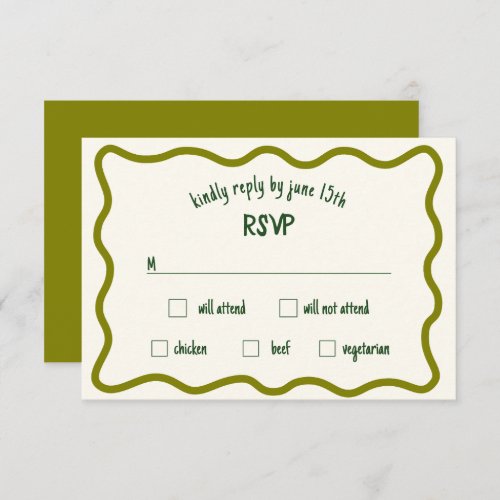 Whimsical Wavy Border Handwritten Olive RSVP Card