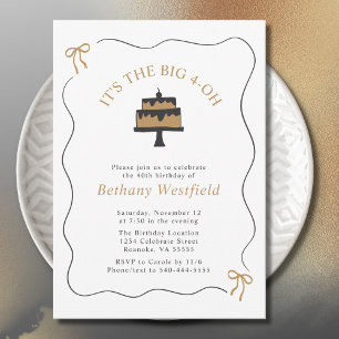 Whimsical Wavy Border with Bows 40th Birthday Invitation