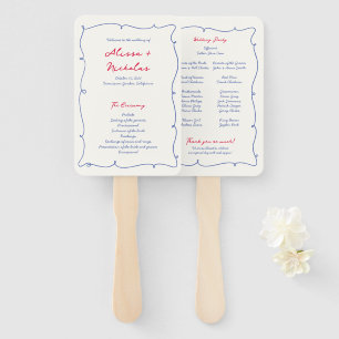 Whimsical Wavy Colorful Border Wedding Program Hand Fan