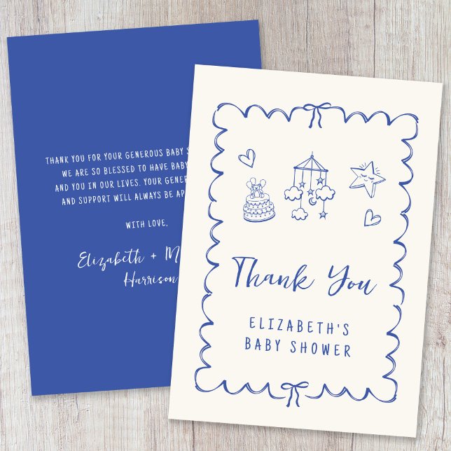 Whimsical Wavy Frame Baby Boy Shower Thank You Card (Creator Uploaded)