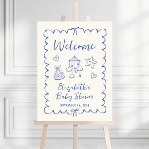 Whimsical Wavy Frame Baby Boy Shower Welcome Foam Board