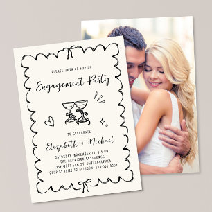 Whimsical Wavy Frame Cream Photo Engagement Party Invitation