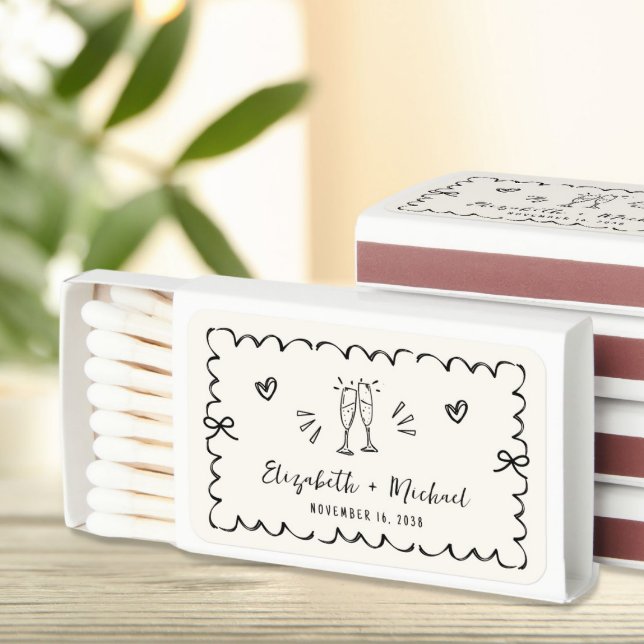 Whimsical Wavy Frame Cream Wedding Matchboxes (Creator Uploaded)
